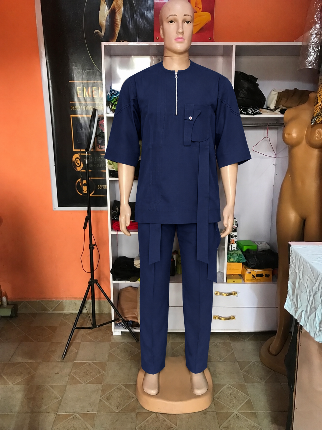 Navy Zip-Front Senator with Sash