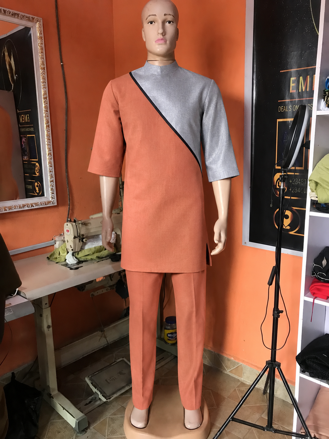 Grey & Rust Asymmetric Peplum