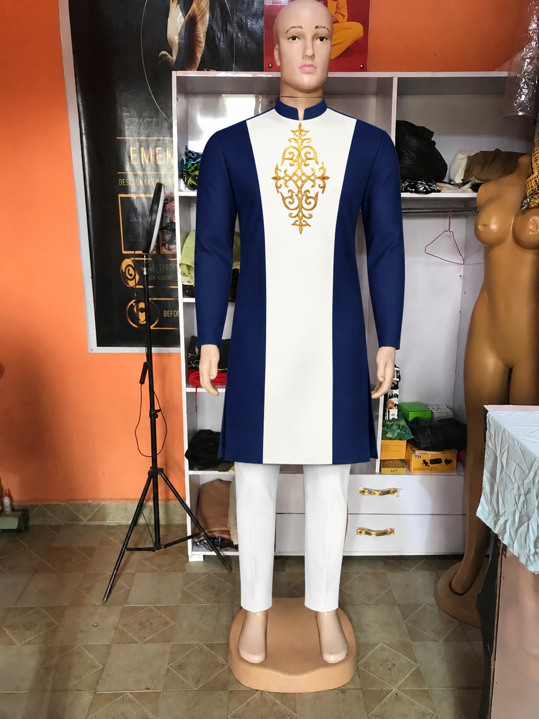 Navy & White Embroidered Senator